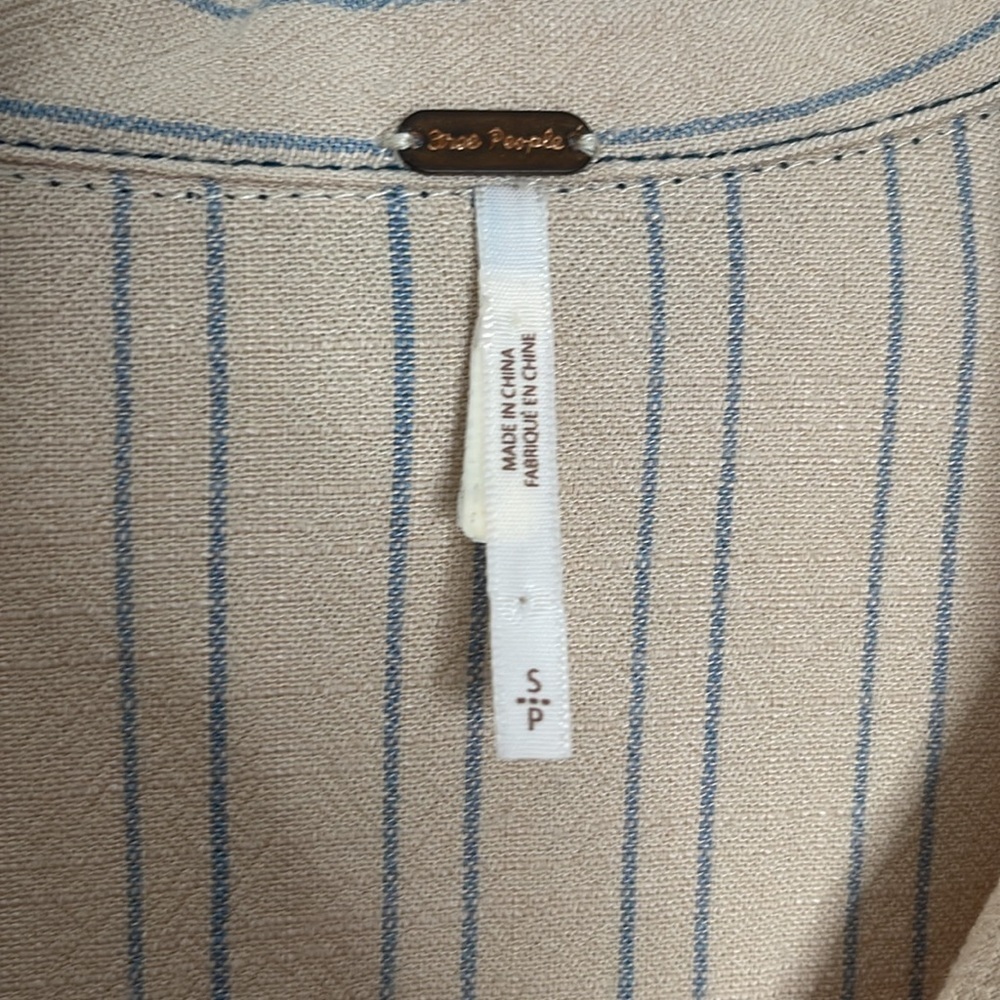 Free People Cream Striped Midi Shirtdress with Belt - Picture 3 of 7